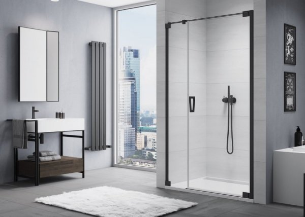 Sanswiss Cadura Black Line Drzwi wahadłowe jednoczęściowe ze ścianką stałą w linii 140cm profil czarny CA31CG1400607 Sprawdź atrakcyjne rabaty!