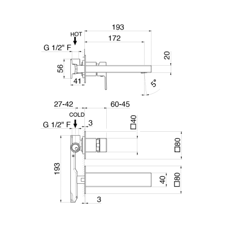 Vema Lys bateria umywalkowa podtynkowa V25050/K