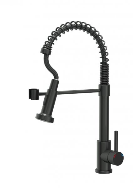 Quadron SALMA NEW SteelQ stalowa bateria kuchenna sprężyna pure carbon z funkcją prysznica 52137BLM