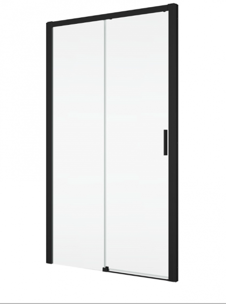 Ronal drzwi jednoczęściowe lewe ze ścianką stałą na wymiar 100-180x0-200 cm, szkło przezroczyste, profile BLACK LINE czarny mat TLS2GSM10607