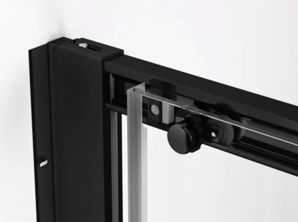 Ronal wejście narożne prawe na wymiar z drzwiami rozsuwanymi, kabina asymetryczna 60-90x0-200 cm, szkło Durlux 200, profile BLACK LINE czarny mat TLSDSM10622