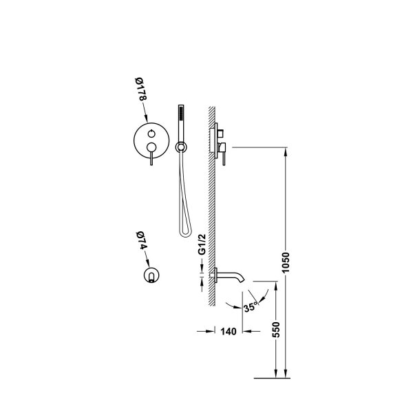 Tres STUDY zestaw wannowy podtynkowy Rapid-box grafit 26238006GR