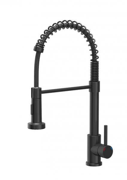 Quadron SALMA NEW SteelQ stalowa bateria kuchenna sprężyna pure carbon z funkcją prysznica 52137BLM