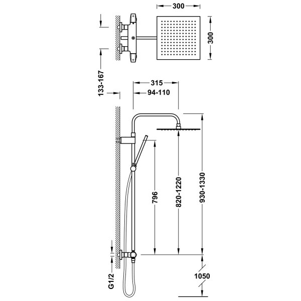 Tres OVER-WALL Zestaw baterii termostatycznej naściennej 2-drożnej prysznicowej 19039307KMB