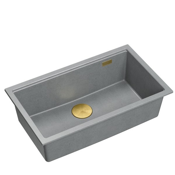 Quadron LOGAN 110 GraniteQ zlewozmywak silver stone 76x44x23,5 cm 1-komorowy wpuszczany z syfonem manualnym złoty HQD7644U5PVDG1I