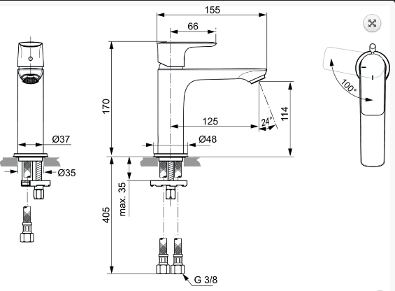Ideal Standard Connect Air Bateria umywalkowa Blue Start bez korka szary magnetyczny połysk A7016A5