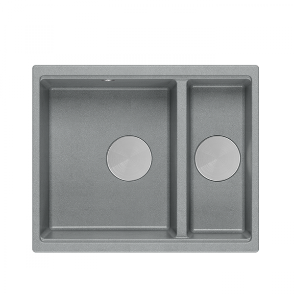 QUADRON | LOGAN 150 | granitowy zlewozmywak kuchenny SZARY + STAL | wymiary: 55,5 x 46 x 22 cm | 1,5-komorowy podwieszany | podbudowa szafki od: 60 cm HCQL5646U5BSU