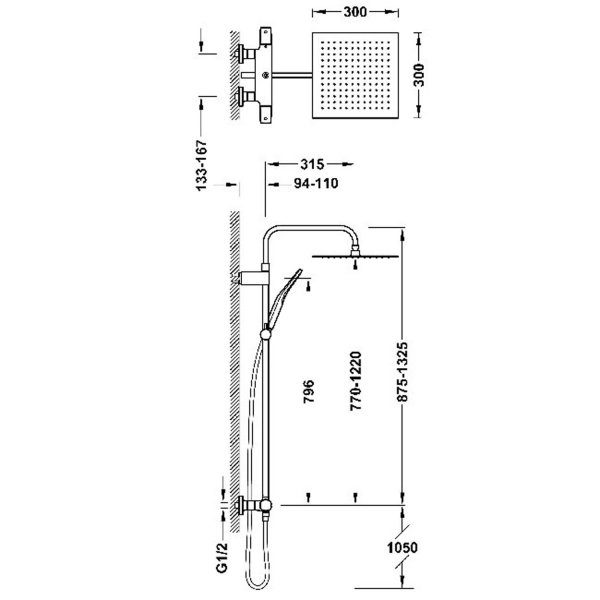Tres OVER-WALL Zestaw baterii termostatycznej naściennej 2-drożnej prysznicowej czarny brąz 19038702KMB
