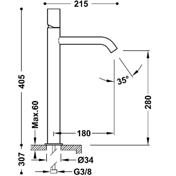 Tres STUDY Bateria jednouchwytowa umywalkowa XXL-26130801KMB