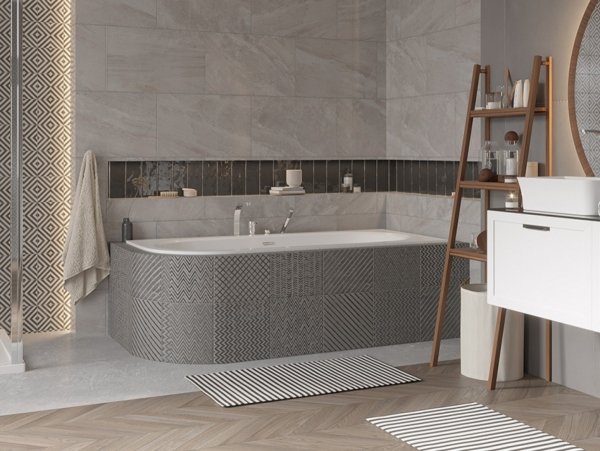 Besco Avita Slim+ wanna asymetryczna 180 Lewa + syfon z przelewem czarny mat WAV180LPC