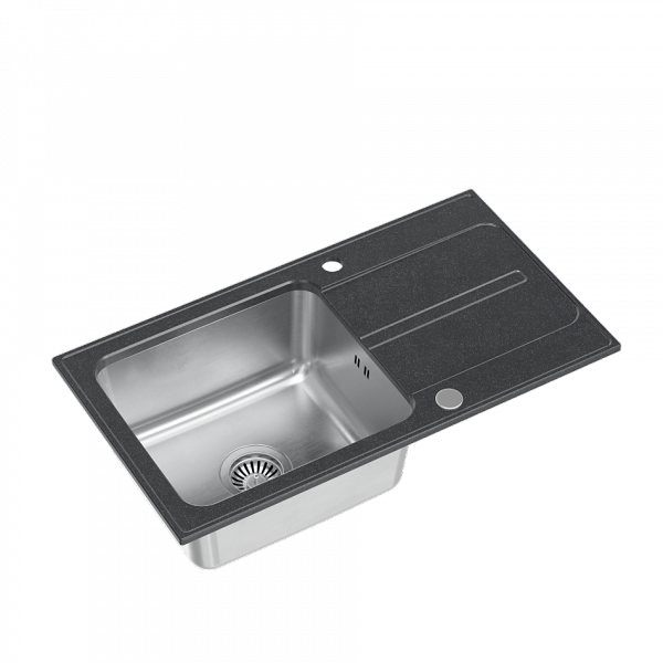 Quadron RALPH 111 Fusion GraniteQ black dotted (czarny) z komorą stalową (780x430x190) z syfonem manualnym i zaślepką FUSR7843CZ