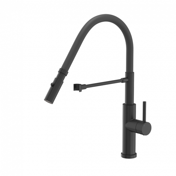 QUADRON bateria kuchenna ANDY stalowa bateria kuchenna z ruchomą wylewką, pure carbon / wąż czarny 3623523BLM