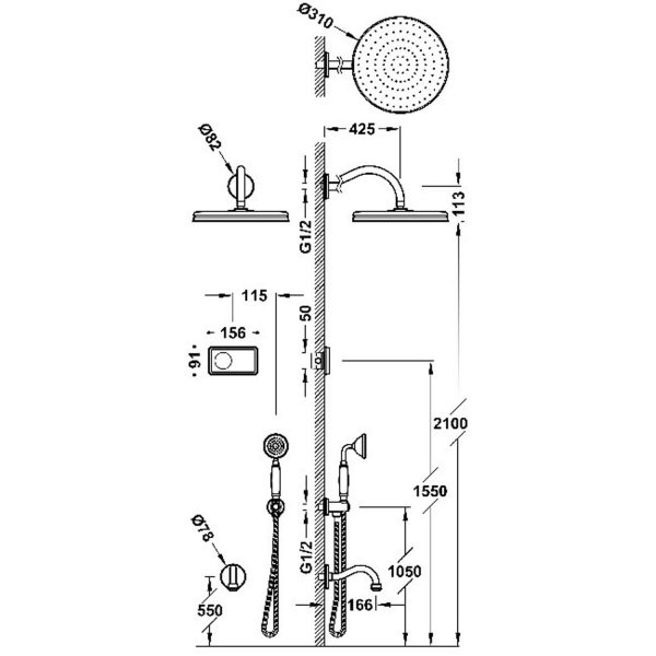 TRES CLASIC Zestaw elektronicznej baterii termostatycznej podtynkowej 3-drożnej Shower Technology Blue Edition prysznicowej 09226301AC