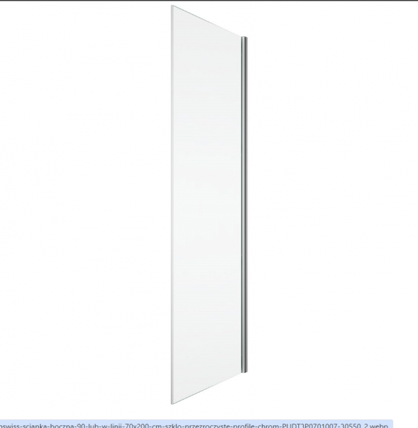 Ronal Sanswiss ścianka boczna 90° lub w linii 30-100x0-200 cm, szkło przezroczyste, profile chrom PUDT3PSM21007