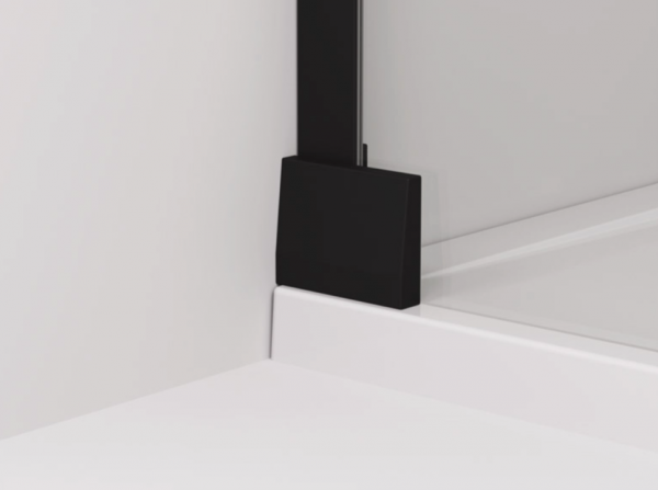 Ronal Sanswiss drzwi wahadłowe jednoczęściowe z profilem przyściennym, wejście narożne jednoczęściowe z profilem przyściennym 90x200 cm, szkło przezroczyste, profile BLACK LINE czarny mat CA1CD0900607