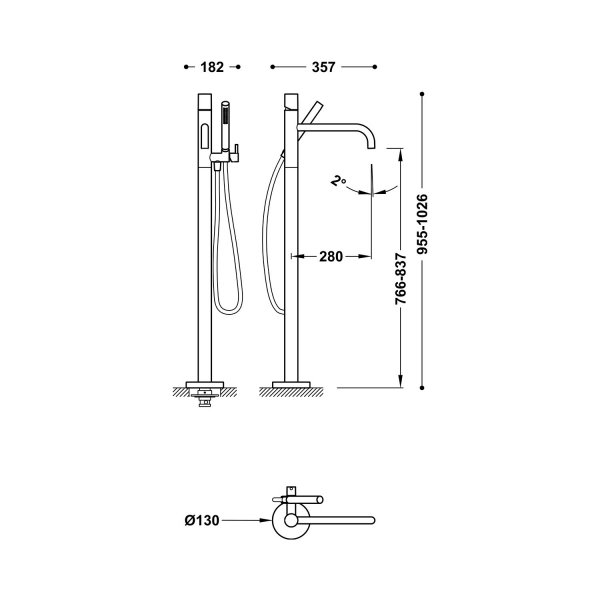 Tres STUDY Bateria jednouchwytowa podłogowa wannowa i prysznicowa 26247006CA