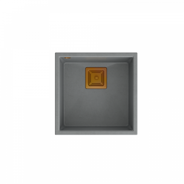 Quadron David 40 zlew granitowy 1-komora 42x42 cm silver stone/elementy miedziane HQD4242U5C1