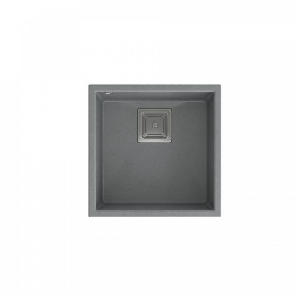 QUADRON DAVID 40 GraniteQ zlewozmywak silver stone 42x42x22,5 cm 1-komorowy b/o komora podwieszana kwadratowy odpływ + syfon manualny stal szczotkowana save space + zaczepy HQD4242U5BS
