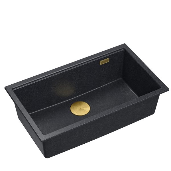 Quadron LOGAN 110 GraniteQ zlewozmywak black diamond 76x44x23,5 cm 1-komorowy podwieszany z syfonem manualnym złoty HQD7644U8PVDG1U