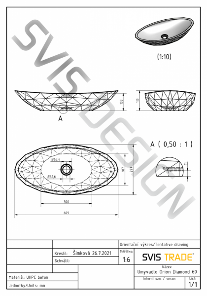 S.V.I.S. Design UMYWALKA 50 CM DIAMOND HARDCORE - BARDZO JASNY CEGLASTY, BEZ DEKORU, LAKIER MATOWY