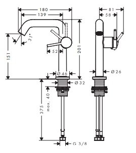 Hansgrohe Tecturis S Jednouchwytowe baterie umywalkowe Fine z CoolStart Czarny Matowy 73341670