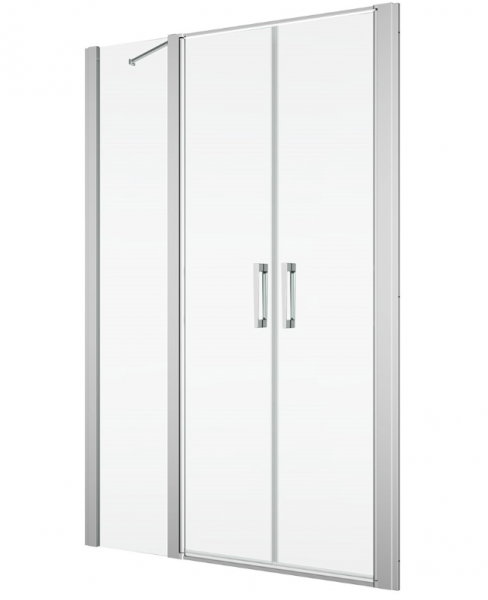 Ronal drzwi wahadłowe dwuczęściowe na wymiar ze ścianką stałą w linii 90-150x0-200 cm, szkło przezroczyste, profile Srebrny połysk D22T32SM15007