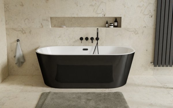 Besco Vica New B&amp;W wanna wolnostojąca czarno/biała 150 +  klik-klak gun metal z przelewem slim WAS15VNBGR