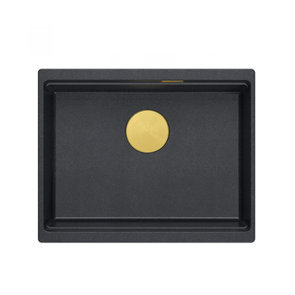 Quadron LOGAN 100 GraniteQ zlewozmywak black diamond 56x45x21,5 cm 1-komorowy podwieszany z syfonem manualnym złoty HQJ6045U8PVDG1U
