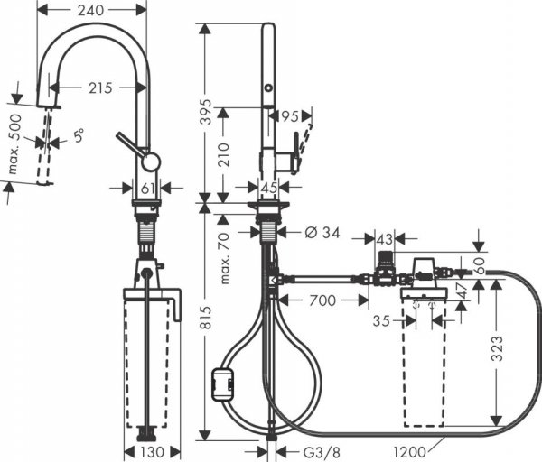 Hansgrohe Aqittura M91 Bateria kuchenna z wyciąganą wylewką z filtrem czarny mat 76803670