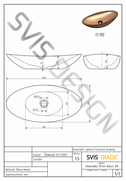 S.V.I.S. Design UMYWALKA 60 CM ORION SAPELLI LAKIER BŁYSZCZĄCY NATURALNY