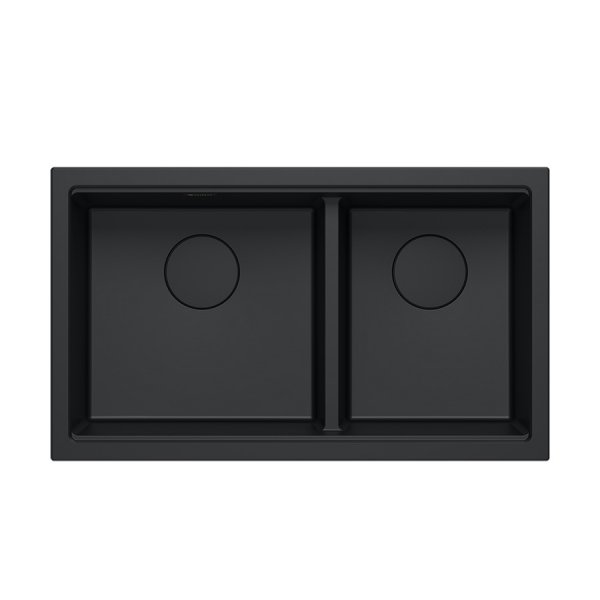 QUADRON | LOGAN 120 | granitowy zlewozmywak kuchenny PURE CARBON + CZARNY MAT | wymiar: 76 x 45 x 23,5 cm | 2-komorowy podwieszany | podbudowa szafki od: 80 cm HQL7645U7BLMU