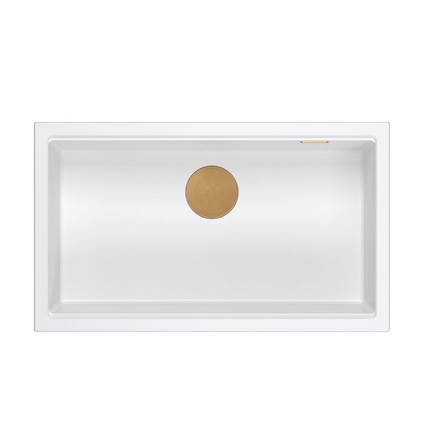 Quadron LOGAN 110 GraniteQ zlewozmywak snow white 76x44x23,5 cm 1-komorowy wpuszczany z syfonem manualnym miedziany HQD7644U1PVDC1I