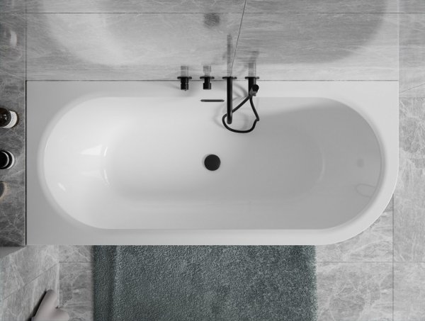 Besco Avita A-line Matt B&amp;W wanna wolnostojąca czarny mat/biały połysk  160 P + syfon klik-klak złoty z przelewem slim WAA16AMPZS