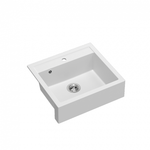 Quadron | BILL 110 | kuchenny zlewozmywak granitowy BIAŁY + STAL | wymiary: 60 x 54 x 20,5 cm | 1-komorowy wpuszczany/podwieszany | podbudowa szafki: od 60 cm HCQB6054U1BS