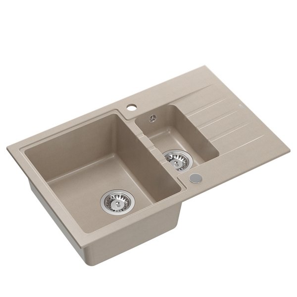 Quadron PETER 156 GraniteQ zlewozmywak granitowy pearl beige (beżowy) 1,5-komorowy z/o (78x50x20) z syfonem i zaślepką HCQP57850BEZP