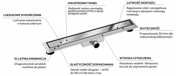 Balneo Duplex Next Mirror Silver Odpływ liniowy 80 cm dwustronny A0101070102-3 chrom WYSYŁKA