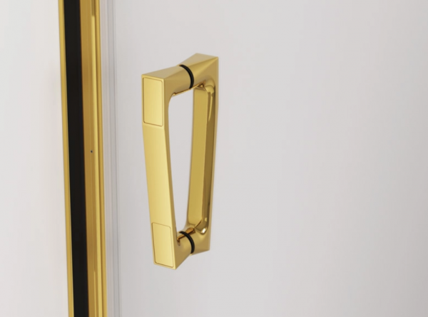 Ronal Sanswiss drzwi wahadłowe jednoczęściowe prawe ze ścianką stałą w linii 90x200 cm, szkło przezroczyste, profile GOLD LINE złoty CA31CD0901207