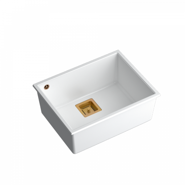 Quadron David Zlewozmywak granitowy 1-komora 55x42 cm snow white/elementy miedziane HQD5542U1C1