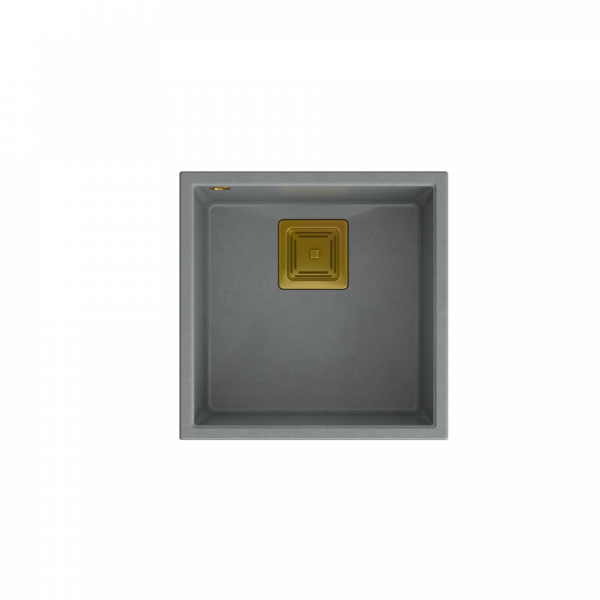 Quadron David 40 zlew granitowy 1-komora 42x42 cm silver stone/elementy złote HQD4242U5G1