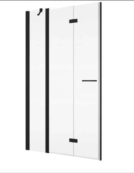 Ronal drzwi jednoczęściowe lewe ze ścianką stałą w linii 100x200 cm, szkło przezroczyste, profile BLACK LINE czarny mat SOLF13G1000607