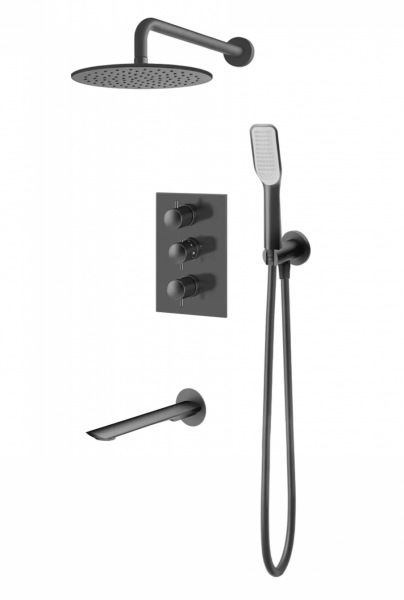 VEDO ALETTA NAERO Kompletny system wannowo-natryskowy podtynkowy I TERMO deszczownica o śr. 25 cm VBA5231/25/CZ/TERMO czarny mat