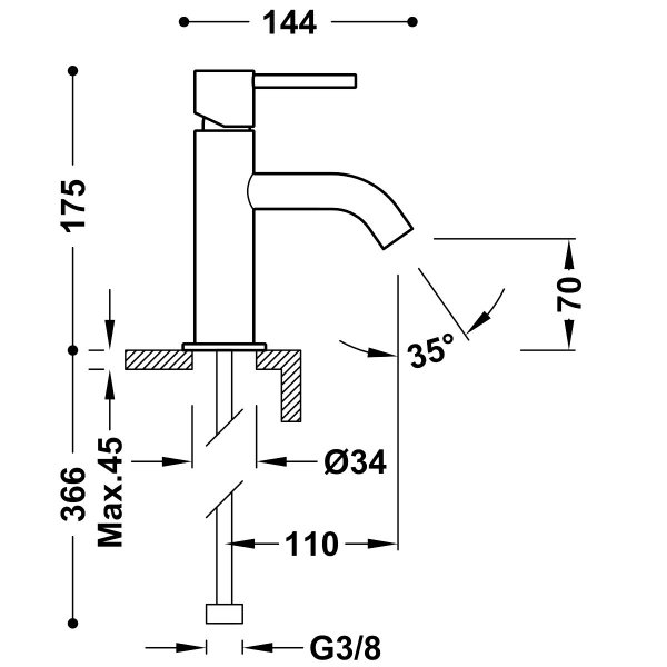 Tres Study bateria umywalkowa biel matowa 26290301BM