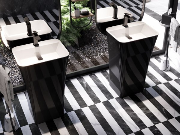 Besco Assos S-Line Matt B&amp;W umywalka wolnostojąca z otworem pod baterię UOMCAPWO