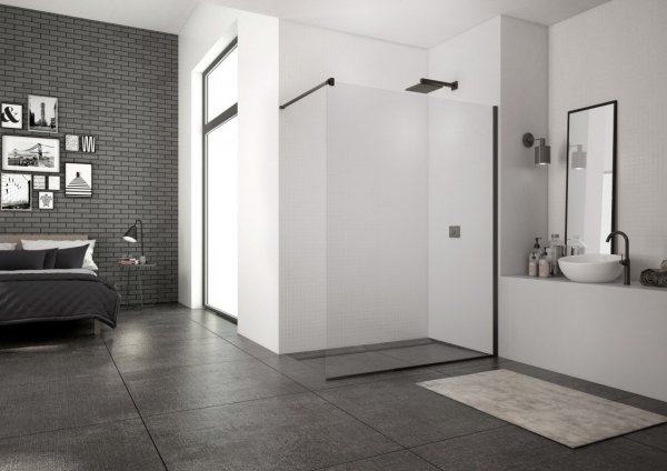 Ronal Sanswiss Easy Black Ścianka prysznicowa Walk-in 160x200 cm profile czarny mat szkło przezroczyste Aquaperle STR4P1600607