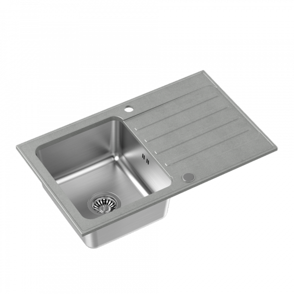 Quadron KENNETH 111 Fusion GraniteQ silver stone z komorą stalową (780x480x190) z syfonem manualnym i zaślepką FUSK7848SZ