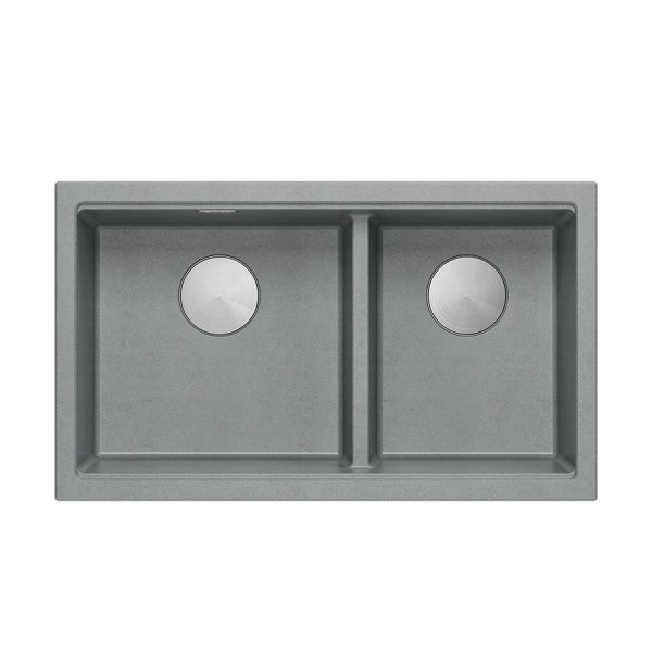 QUADRON | LOGAN 120 | granitowy zlewozmywak kuchenny SILVER STONE + STAL | wymiar: 76 x 45 x 23,5 cm | 2-komorowy podwieszany| podbudowa szafki od: 80 cm HQL7645U5BSU