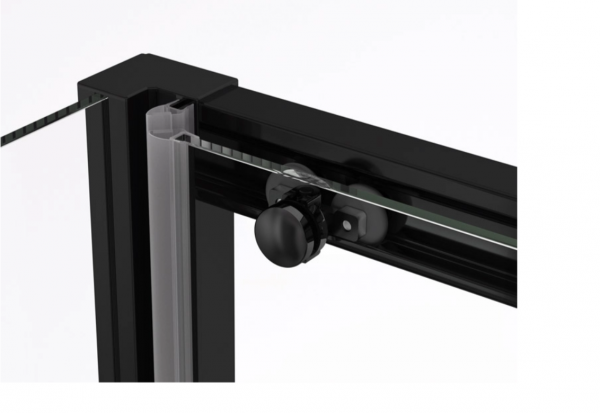Ronal drzwi jednoczęściowe prawe ze ścianką stałą na wymiar 100-180x0-200 cm, szkło przezroczyste, profile BLACK LINE czarny mat TLS2DSM10607