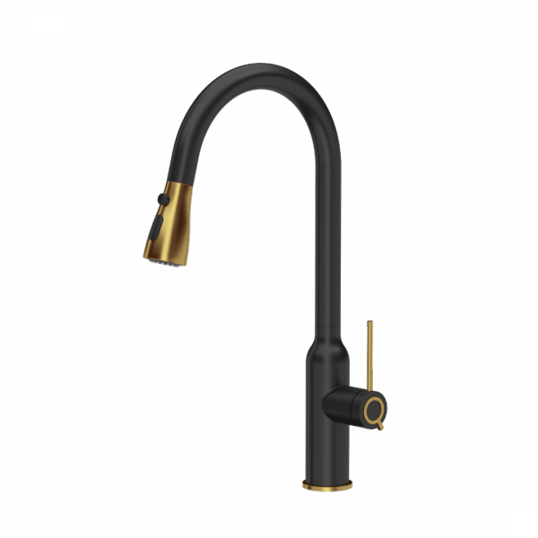 QUADRON Bateria kuchenna  JESSICA Q LINE Pull out shower SteelQ pure carbon mat/Nano PVD złoty 3573591BLMPVDG1
