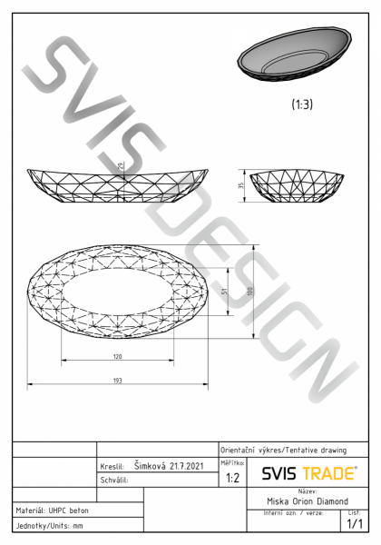 S.V.I.S. Design MISKA 19 CM DIAMOND BASIC - GRANITE NIEBIESKO-SZARY I OCHRA, LAKIER PÓŁMATOWY
