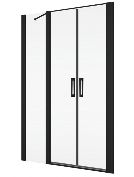 Ronal drzwi wahadłowe dwuczęściowe ze ścianką stałą w linii 150x200 cm, szkło przezroczyste, profile BLACK LINE czarny mat D22T32090600607